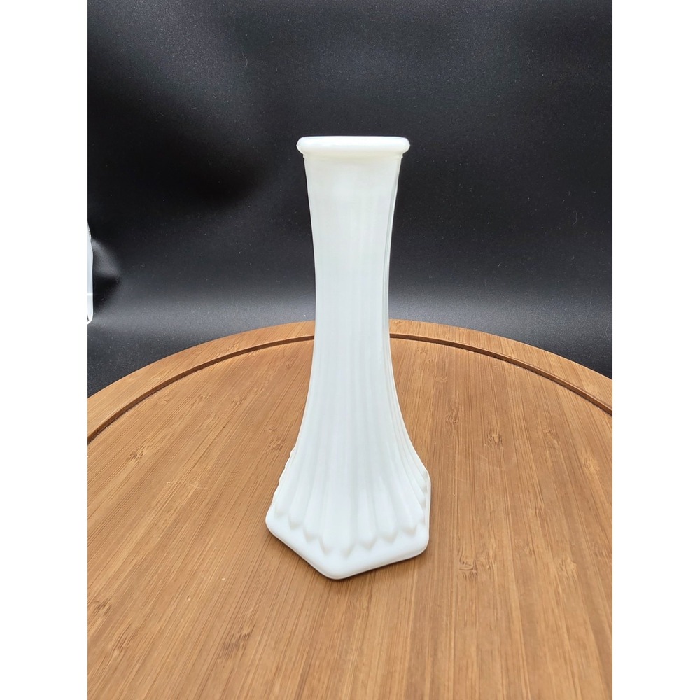 Vintage E.O. Brody Glass White Bud Vase Milk Glass Fluted 6"